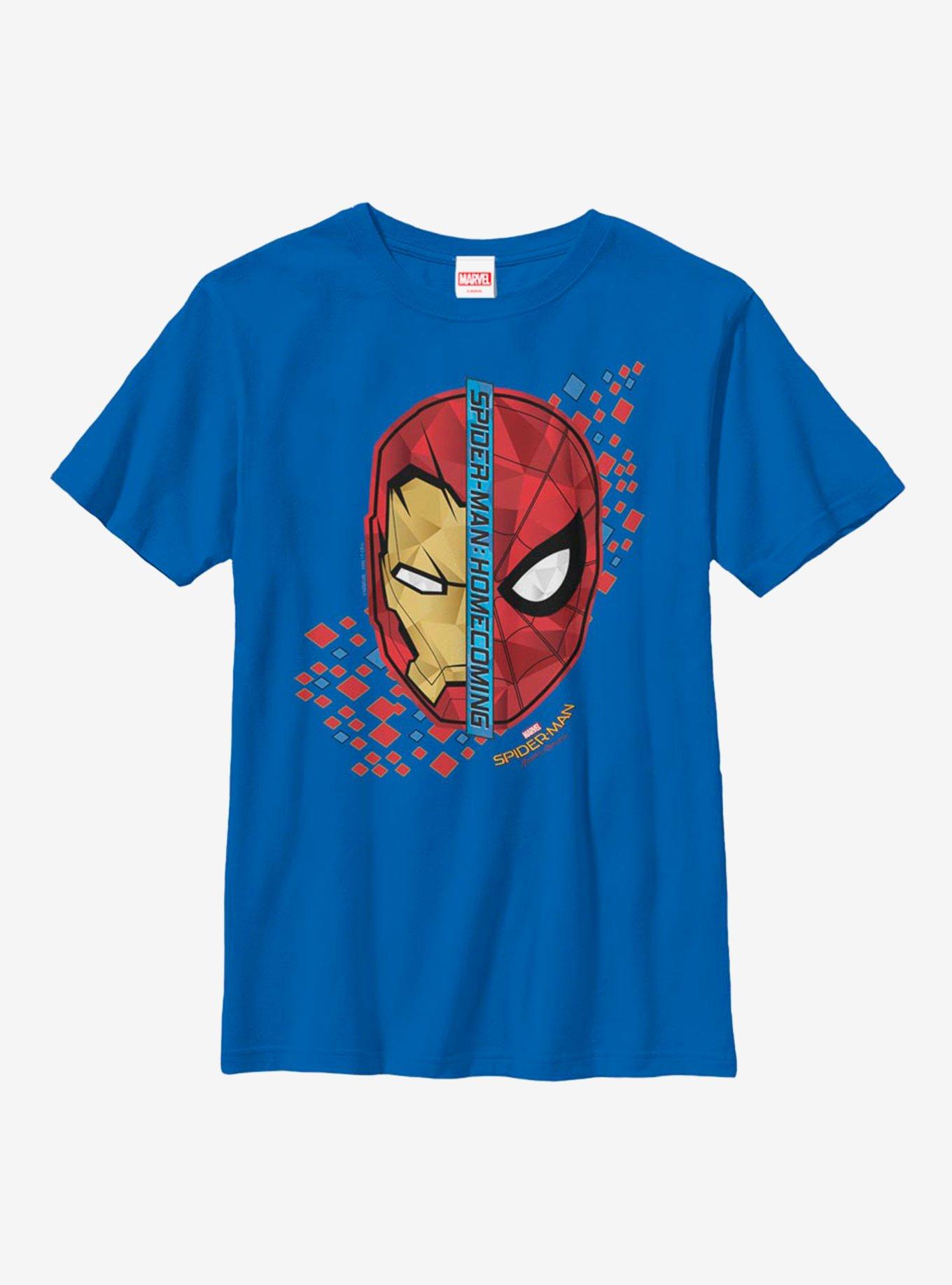 Marvel Spider-Man Iron Man Face Split Youth T-Shirt - BLUE | BoxLunch