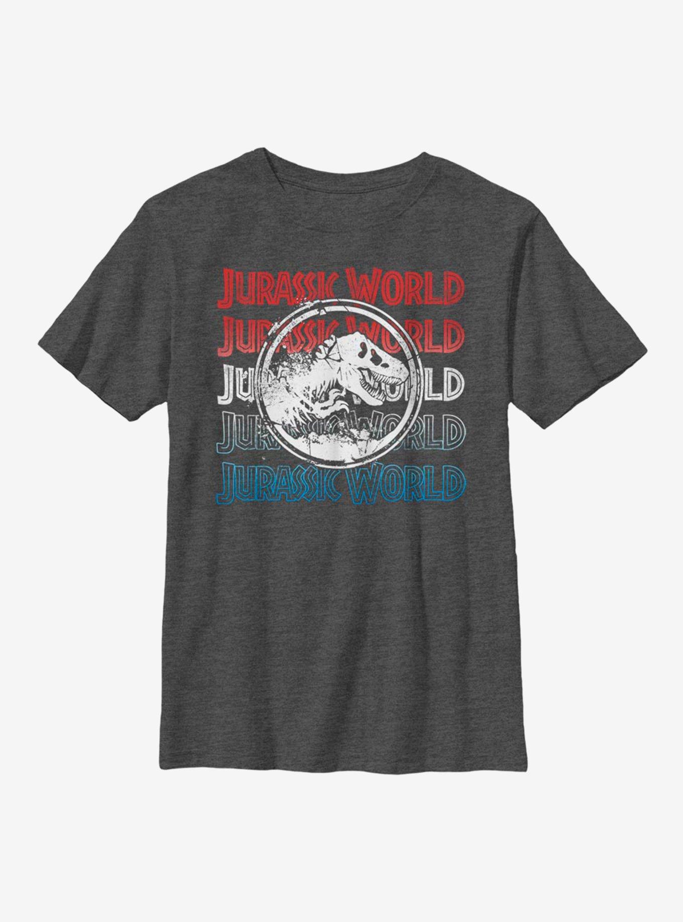 Jurassic World Logo Repeat Youth T-Shirt - GREY | BoxLunch