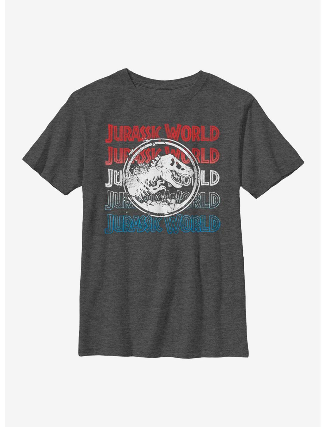 Jurassic World Logo Repeat Youth T-Shirt, CHAR HTR, hi-res