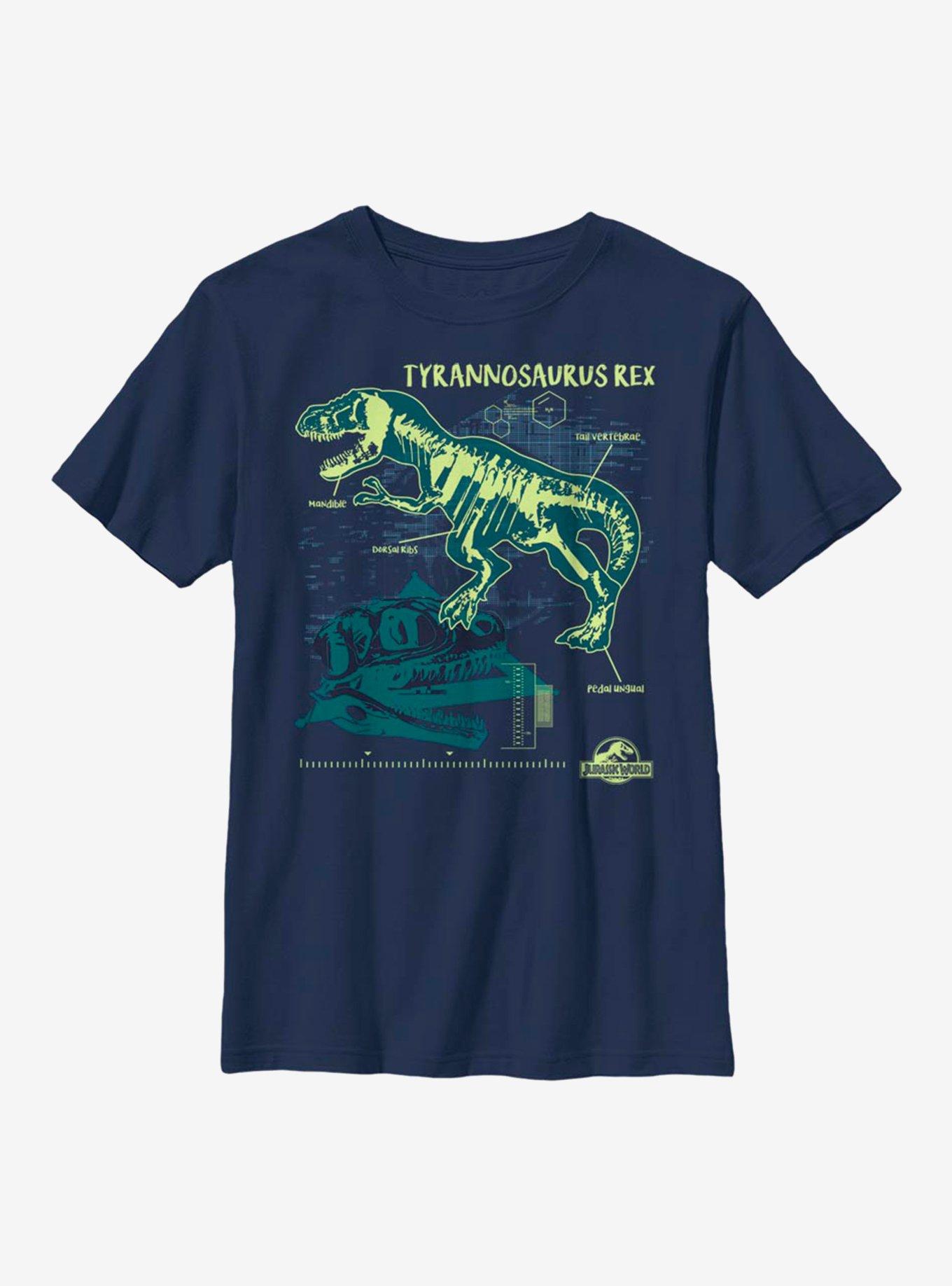 Jurassic World Outline Bones Youth T-Shirt, NAVY, hi-res