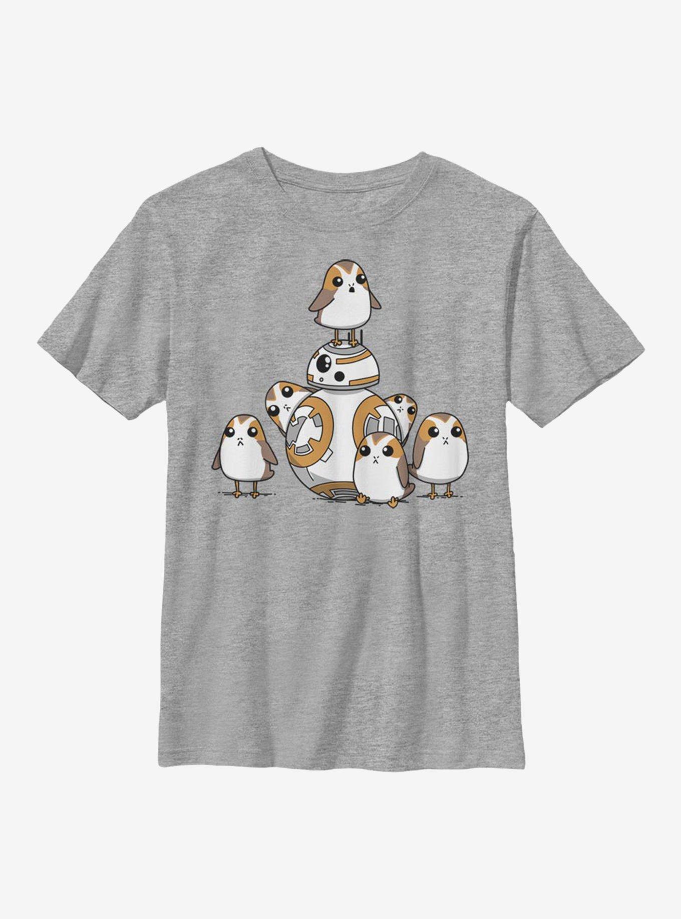 Star Wars Episode VIII The Last Jedi BB8 and Porgs Youth T-Shirt, ATH HTR, hi-res
