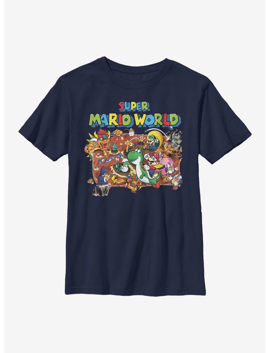 Nintendo Super Mario World Map Youth T-Shirt, NAVY, hi-res