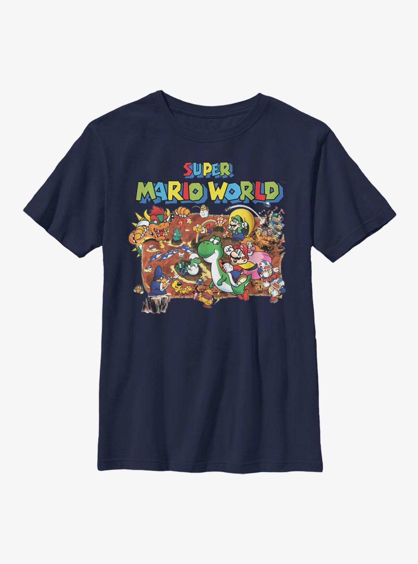 Nintendo Super Mario World Map Youth T-Shirt, NAVY, hi-res