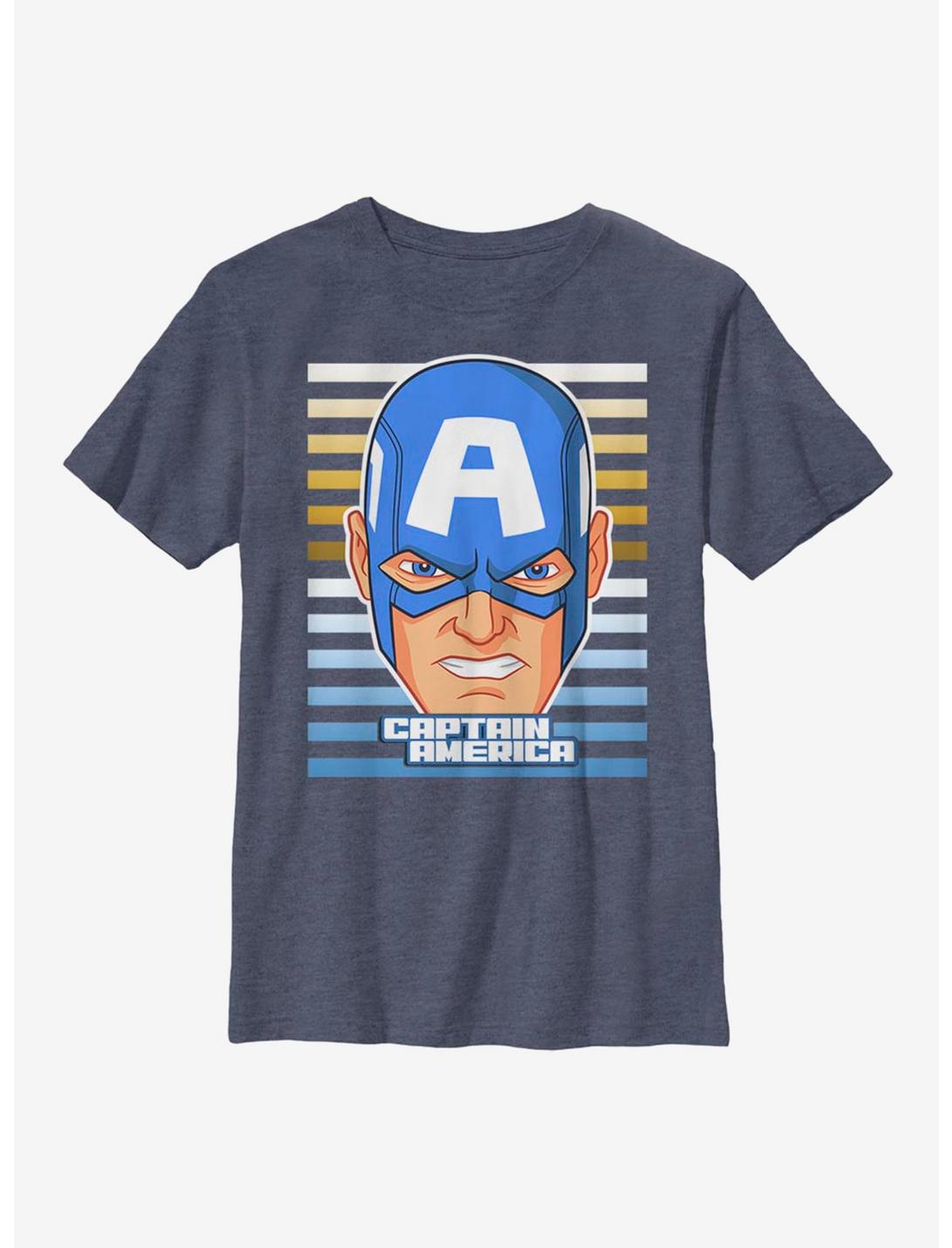 Marvel Captain America Capn Big Face Youth T-Shirt, NAVY HTR, hi-res