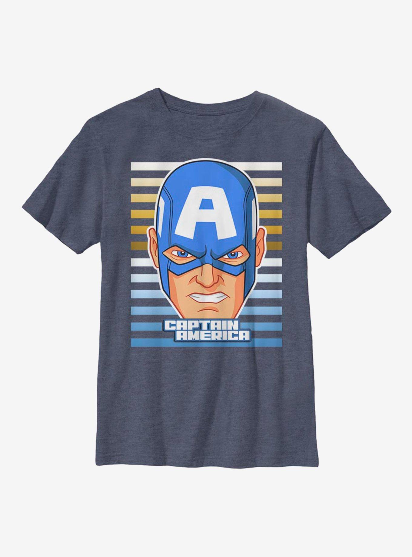 Marvel Captain America Capn Big Face Youth T-Shirt, NAVY HTR, hi-res