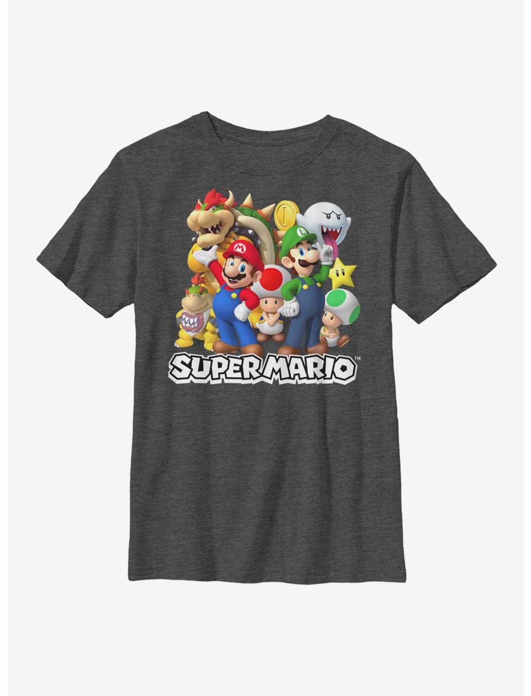 Nintendo Super Mario Super Group Youth T-Shirt, CHAR HTR, hi-res