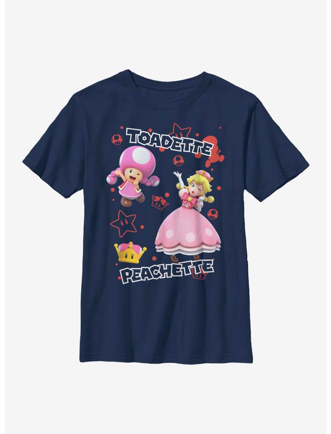Nintendo Super Mario Toadette and Peachette Youth T-Shirt, NAVY, hi-res