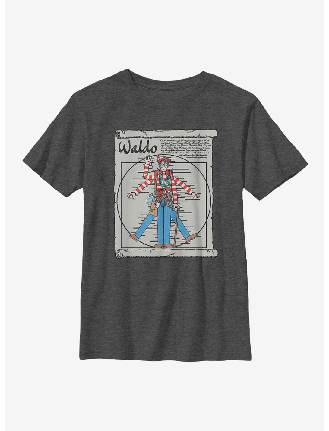 Where's Waldo Vitruvian Waldo Youth T-Shirt, CHAR HTR, hi-res