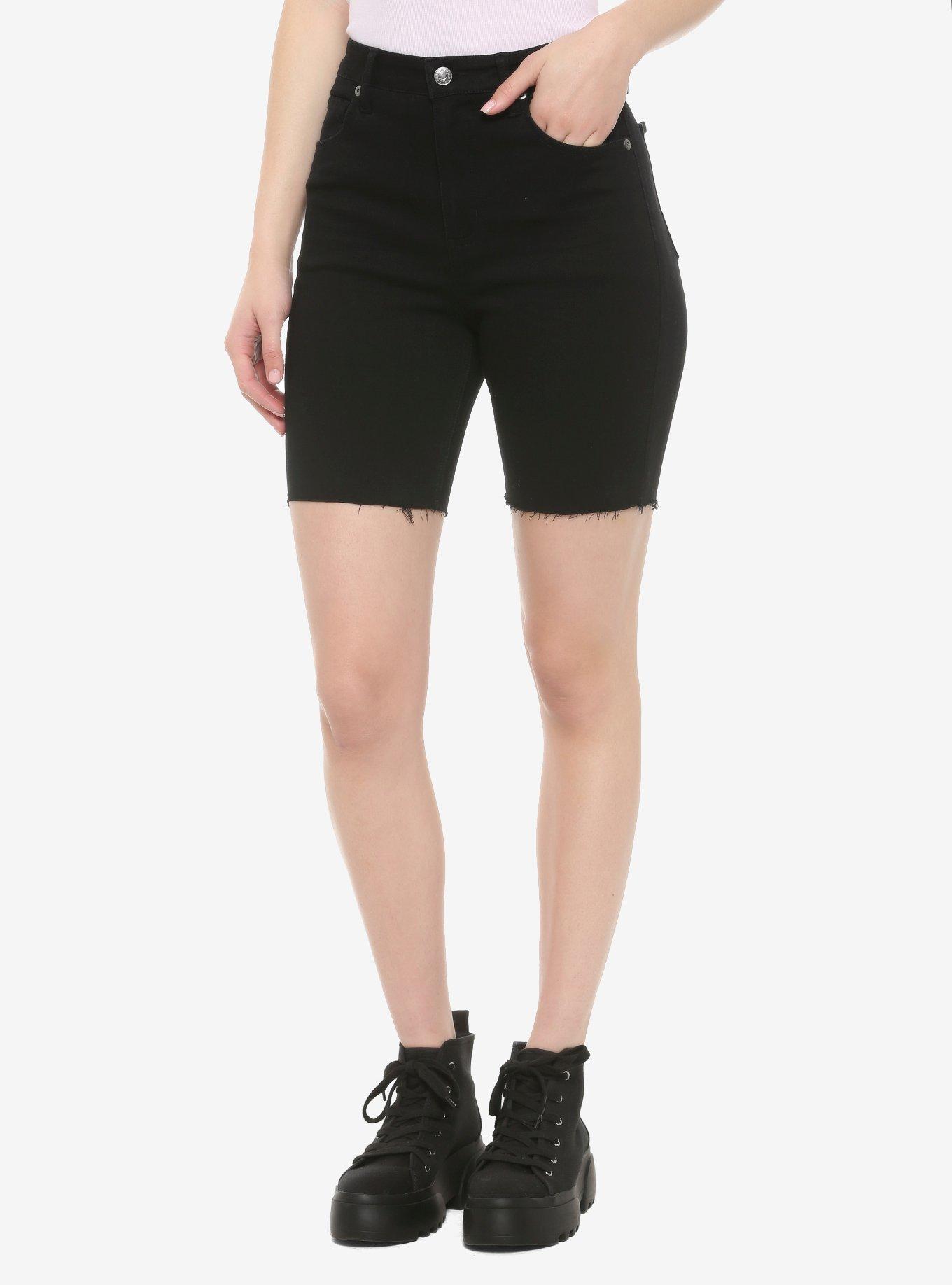 HT Denim Black Biker Shorts, BLACK, hi-res