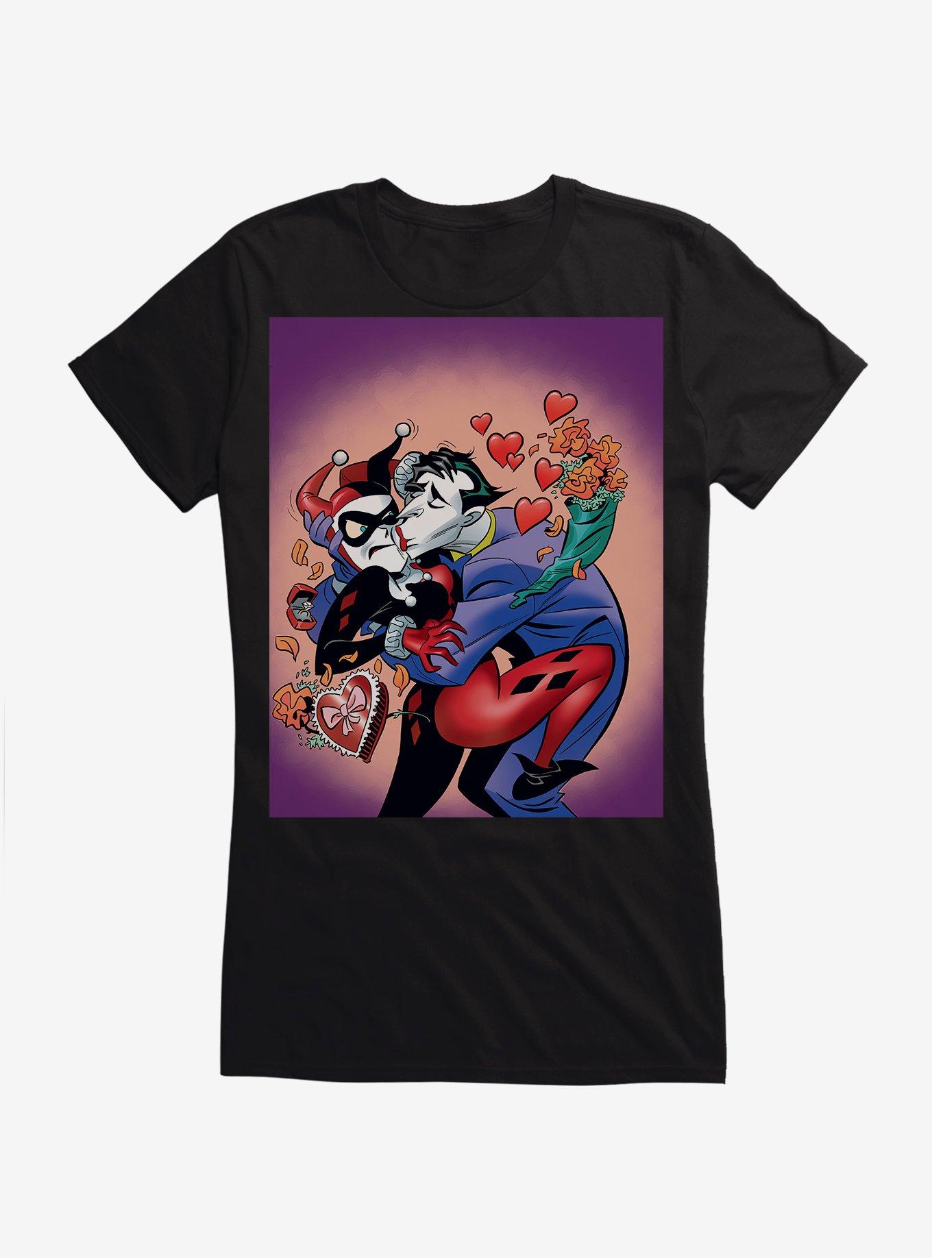 DC Comics Batman Harley Quinn The Joker Valentines Girls T-Shirt, BLACK, hi-res