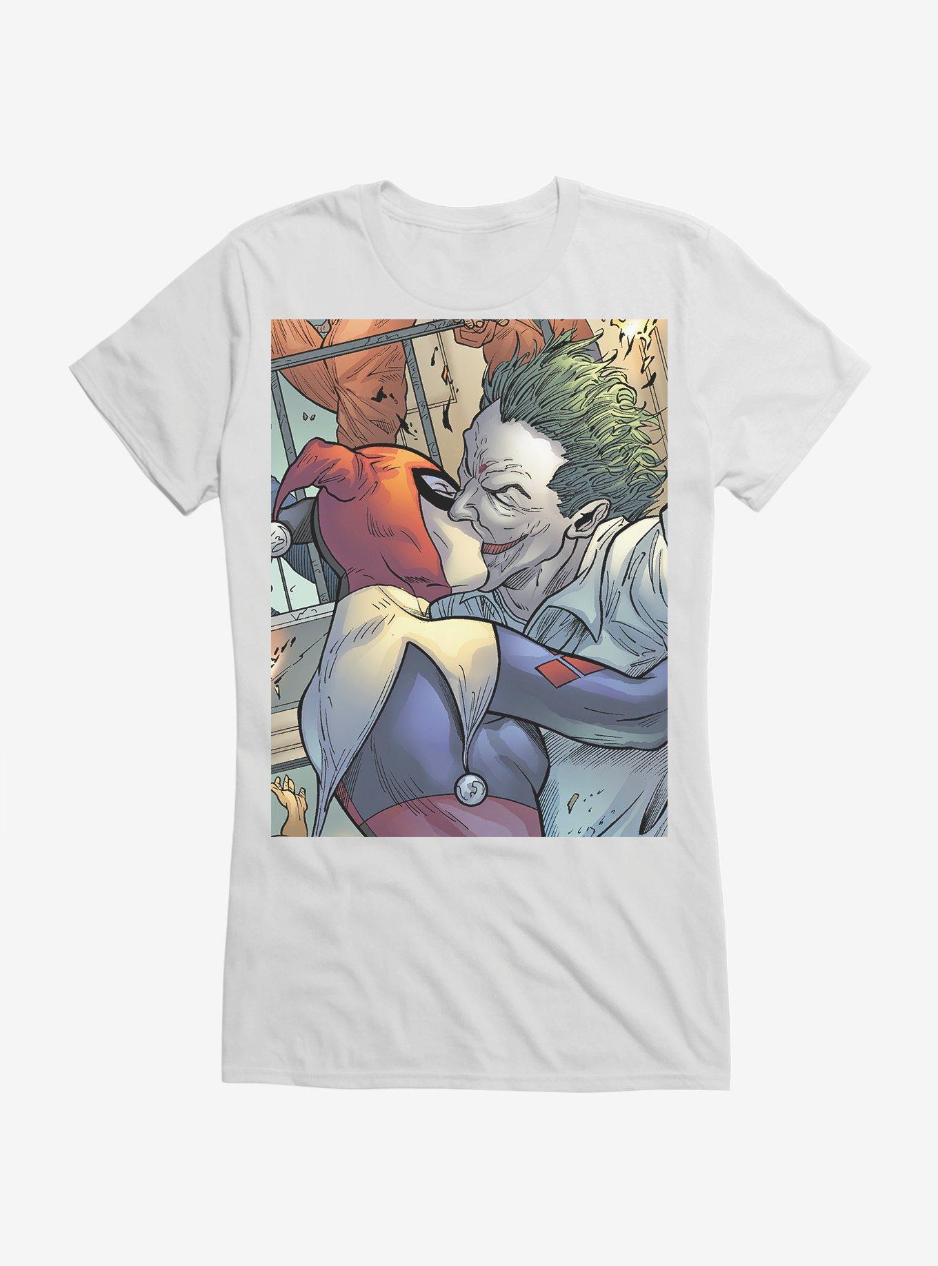 DC Comics Batman The Joker Harley Quinn Kiss Girls T-Shirt, WHITE, hi-res