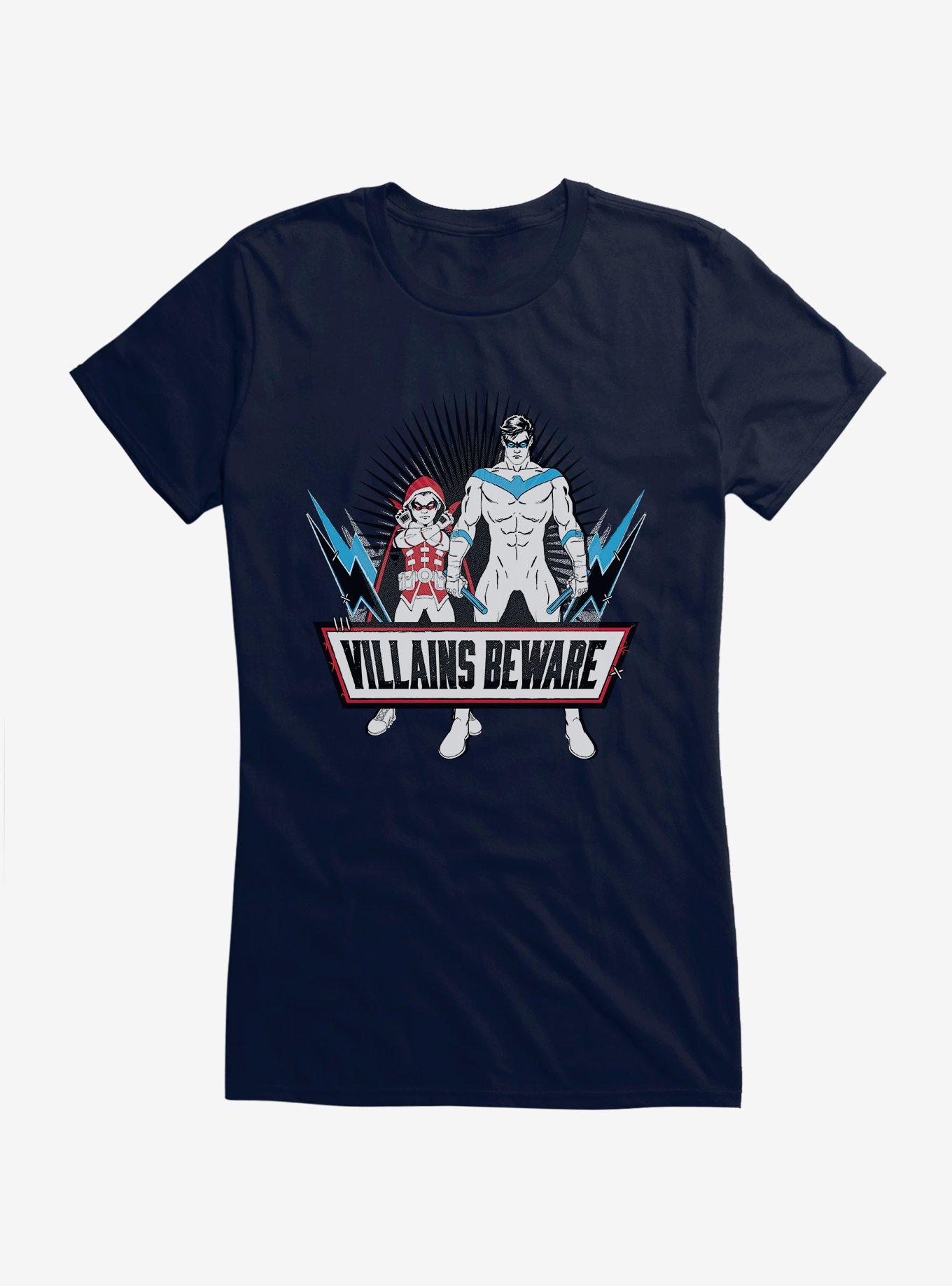 DC Comics Batman Nightwing Robin Villains Beware Girls T-Shirt, NAVY, hi-res