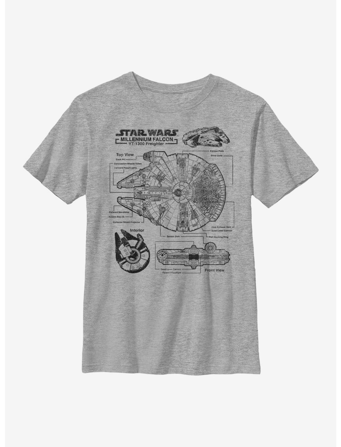Star Wars Falcon Schematic Youth T-Shirt, ATH HTR, hi-res