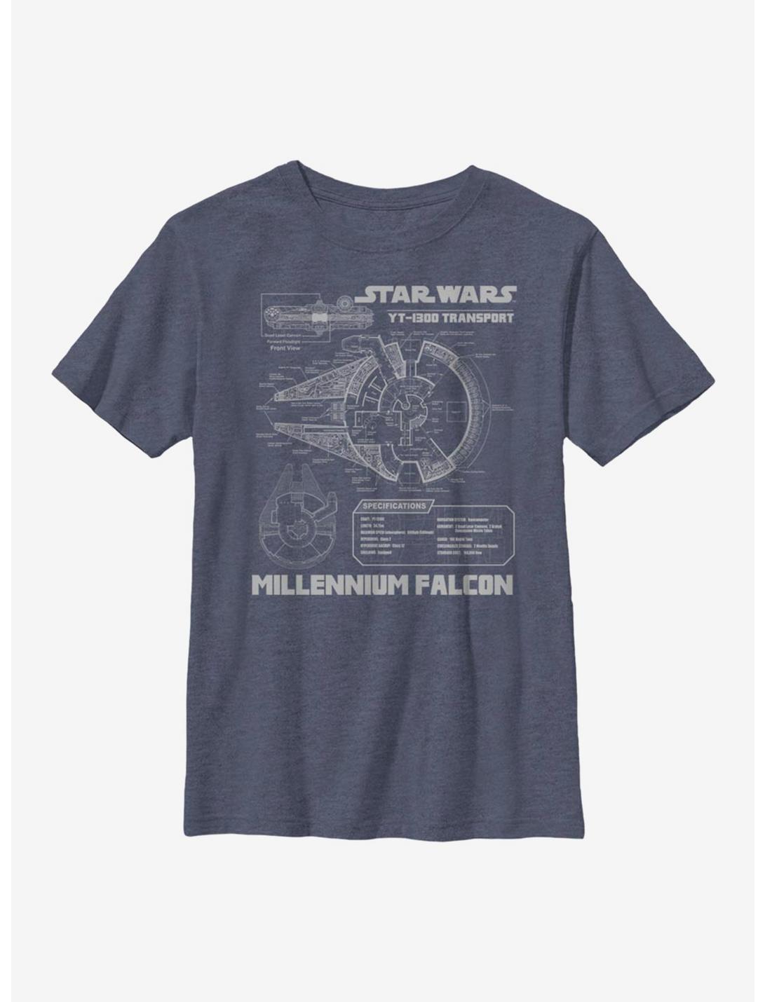 Star Wars Falcon Design Youth T-Shirt, NAVY HTR, hi-res