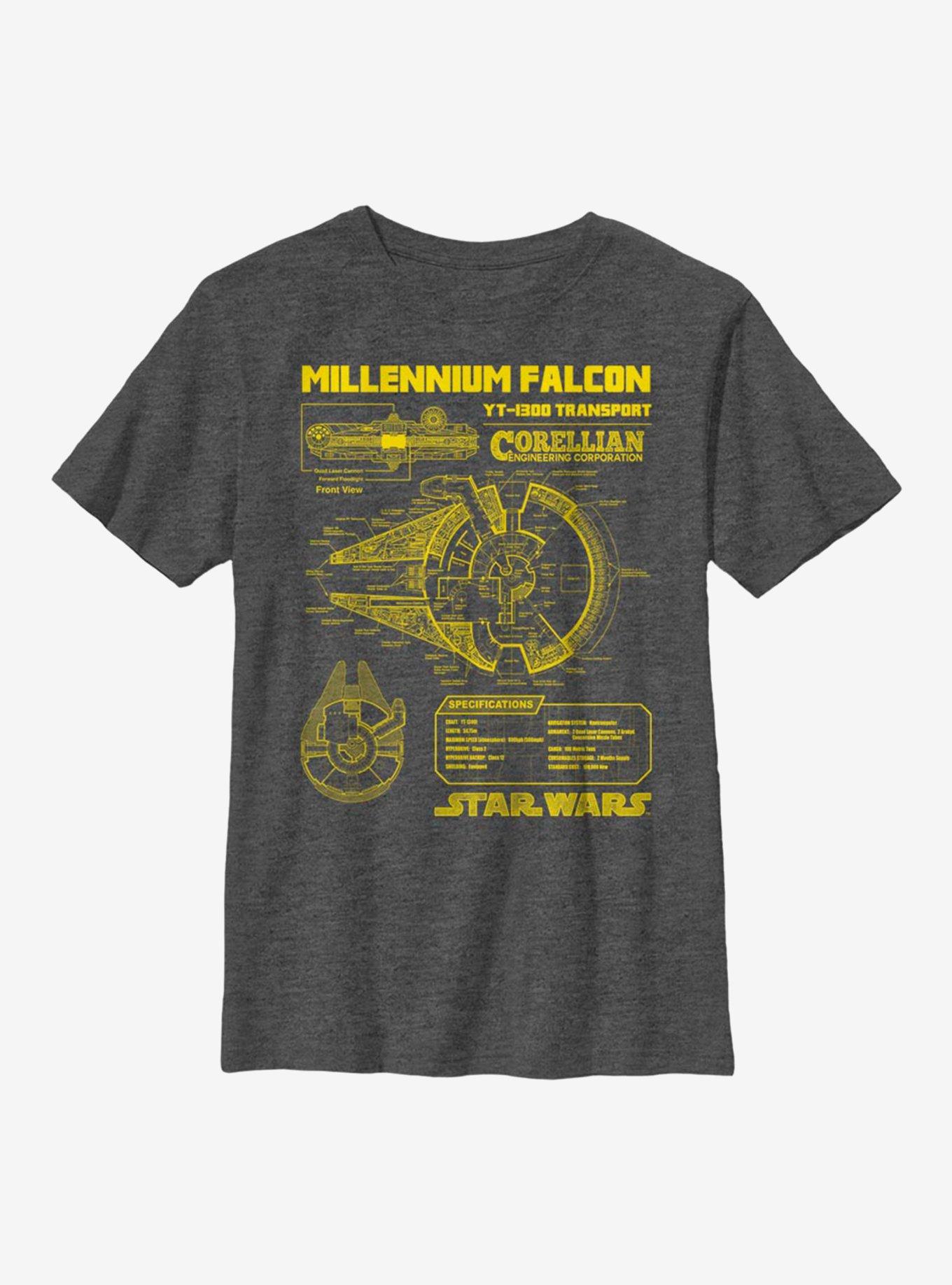 Star Wars Falcon Schematic Youth T-Shirt, , hi-res