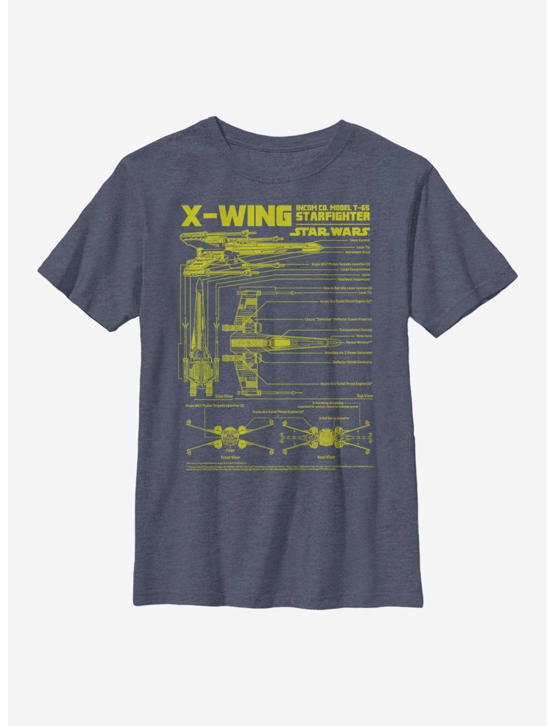 Star Wars X-Wing Schematics Youth T-Shirt, NAVY HTR, hi-res