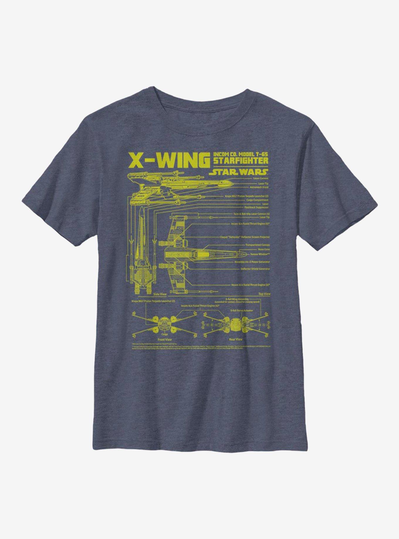 Star Wars X-Wing Schematics Youth T-Shirt, NAVY HTR, hi-res