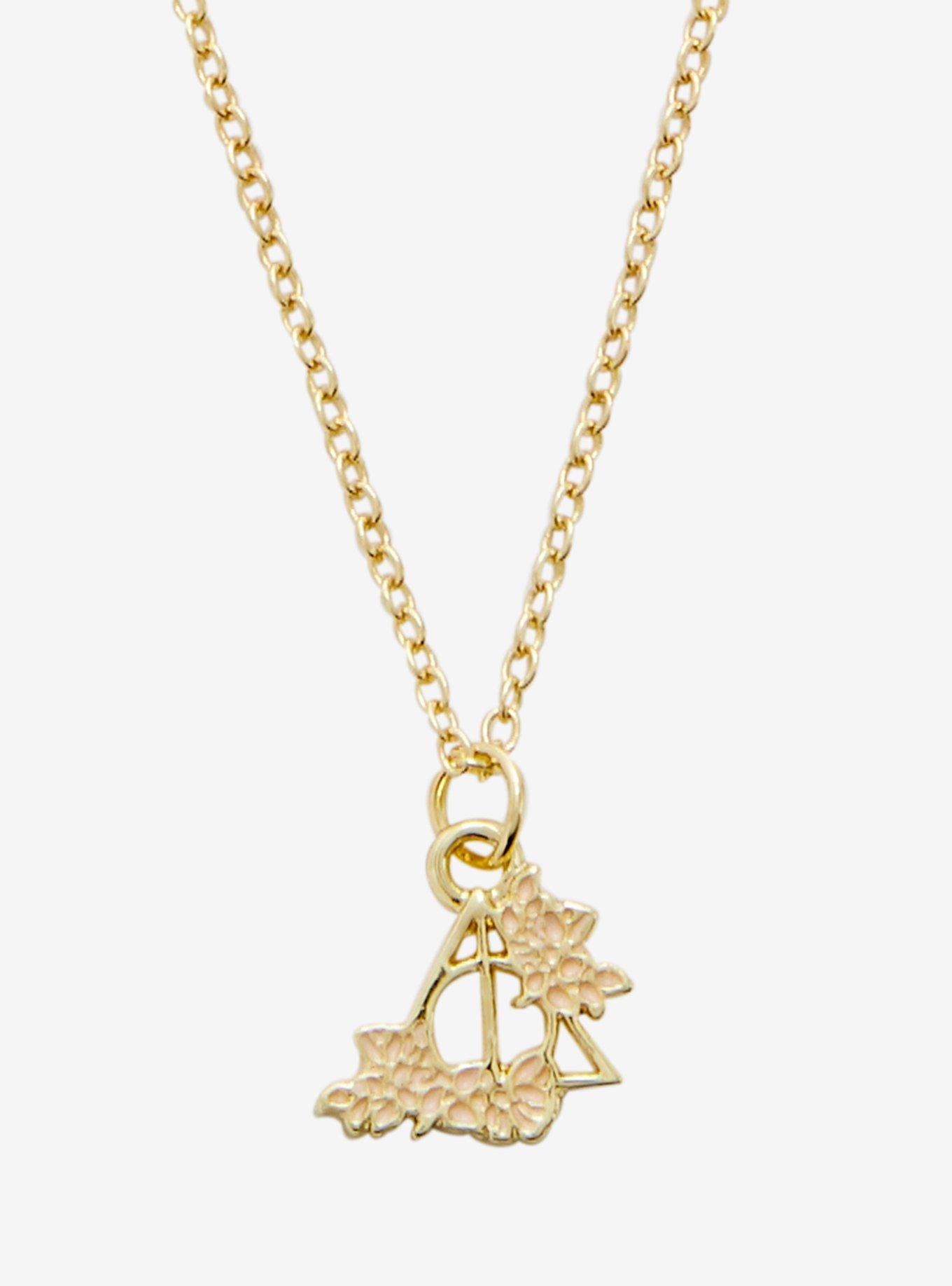 Harry Potter Floral Deathly Hallows Dainty Necklace, , hi-res