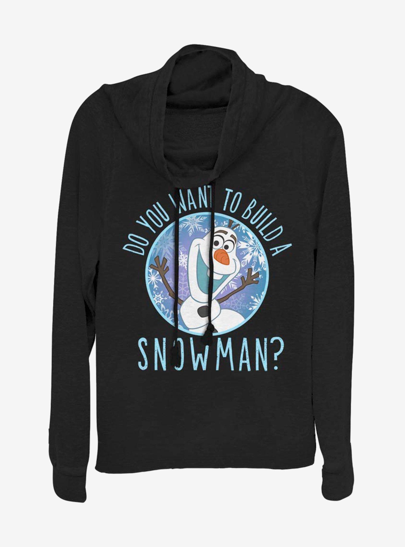 Disney Frozen Build a Snowman Cowlneck Long-Sleeve Womens Top, BLACK, hi-res