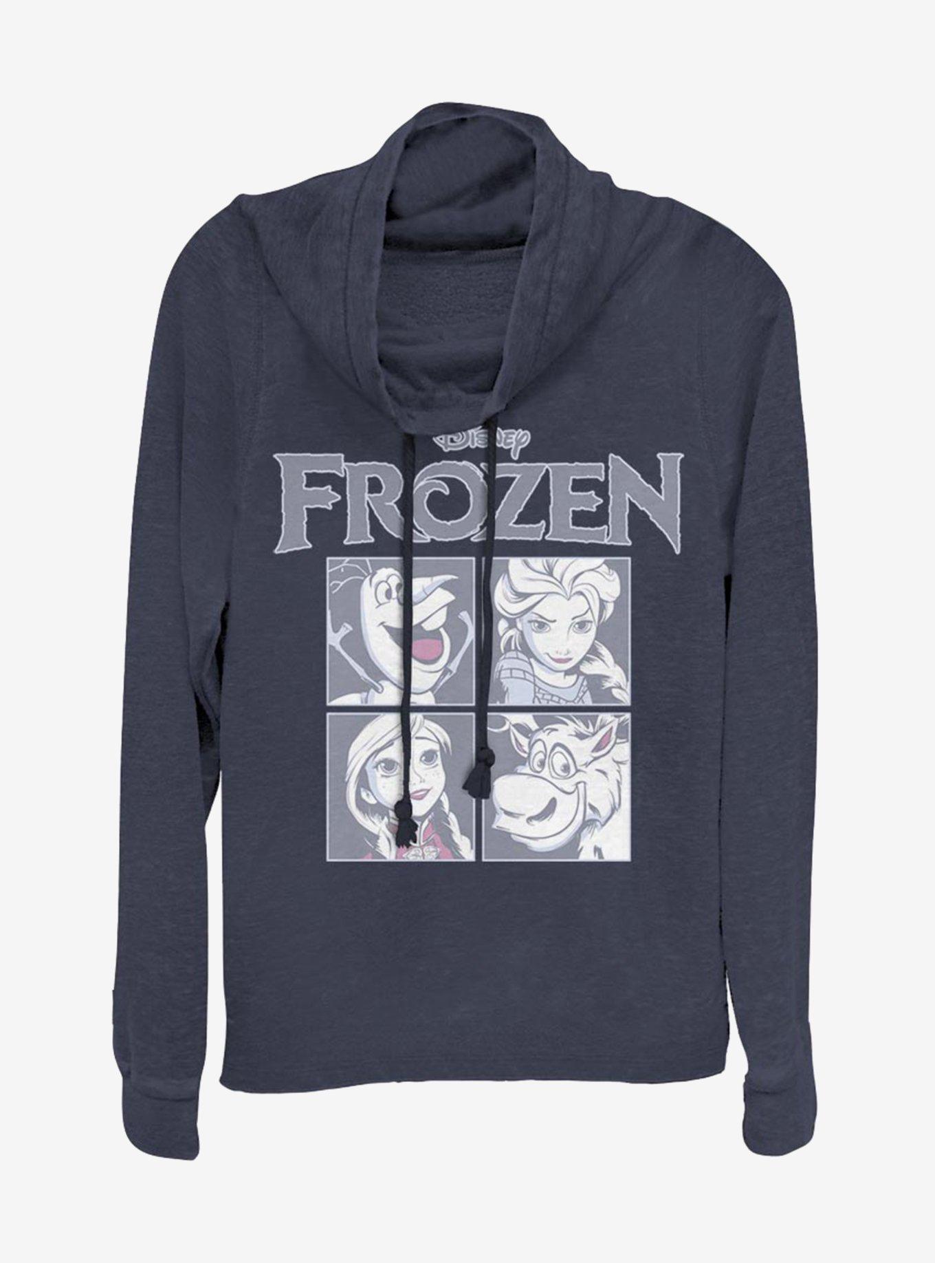 Disney Frozen Ice Cubes Cowlneck Long-Sleeve Womens Top, NAVY, hi-res