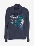 Disney Frozen Keep Calm And Let It Go Cowlneck Long-Sleeve Womens Top, NAVY, hi-res