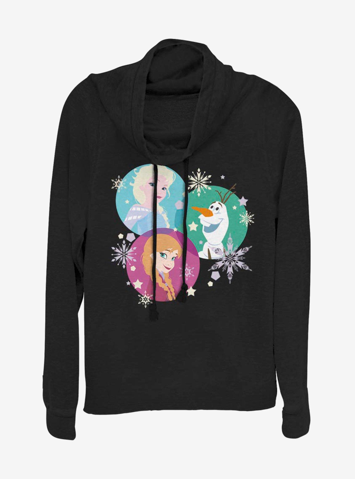 Disney Frozen Tri Sphere Characters Cowlneck Long-Sleeve Womens Top, BLACK, hi-res