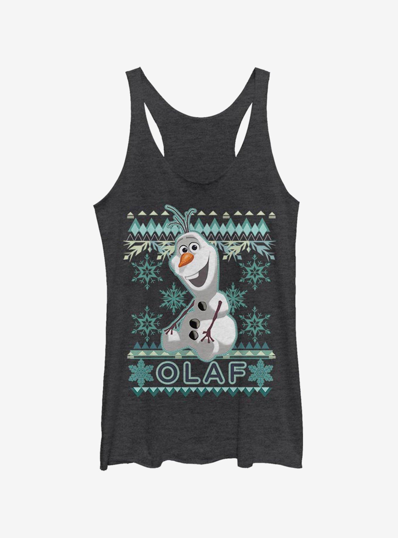 Disney Frozen Olaf Fade Christmas Sweater Pattern Womens Tank Top, BLK HTR, hi-res