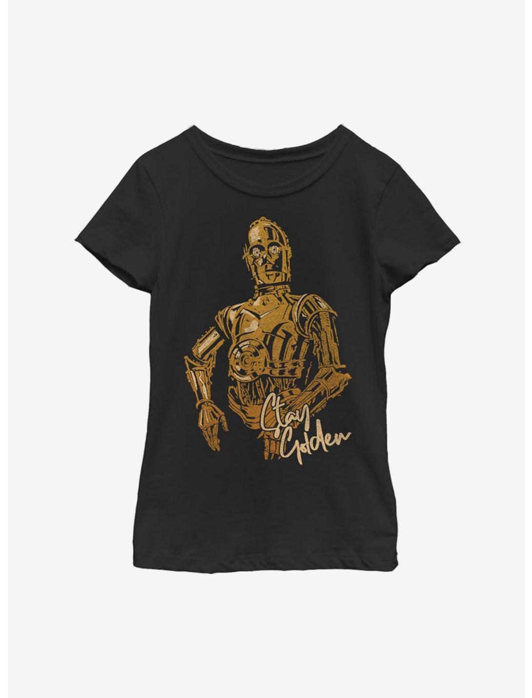 Star Wars Episode IX The Rise Of Skywalker C3PO Stay Golden Youth Girls T-Shirt, BLACK, hi-res