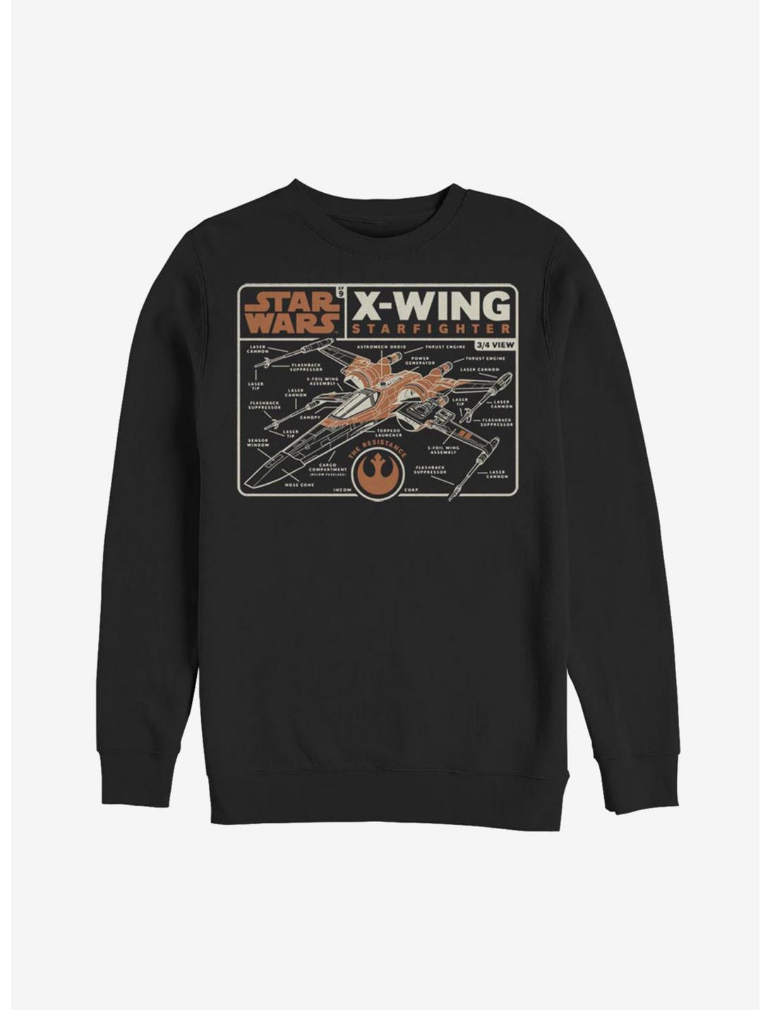Star Wars Episode IX The Rise Of Skywalker Starfigher Schematic Sweatshirt, BLACK, hi-res