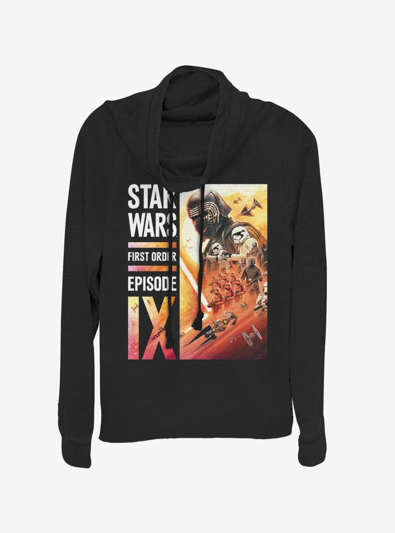 Star Wars Episode IX The Rise Of Skywalker First Order Collage Cowlneck Long-Sleeve Womens Top, BLACK, hi-res