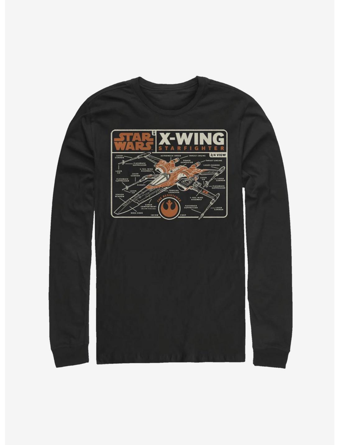 Star Wars Episode IX The Rise Of Skywalker Starfigher Schematic Long-Sleeve T-Shirt, BLACK, hi-res