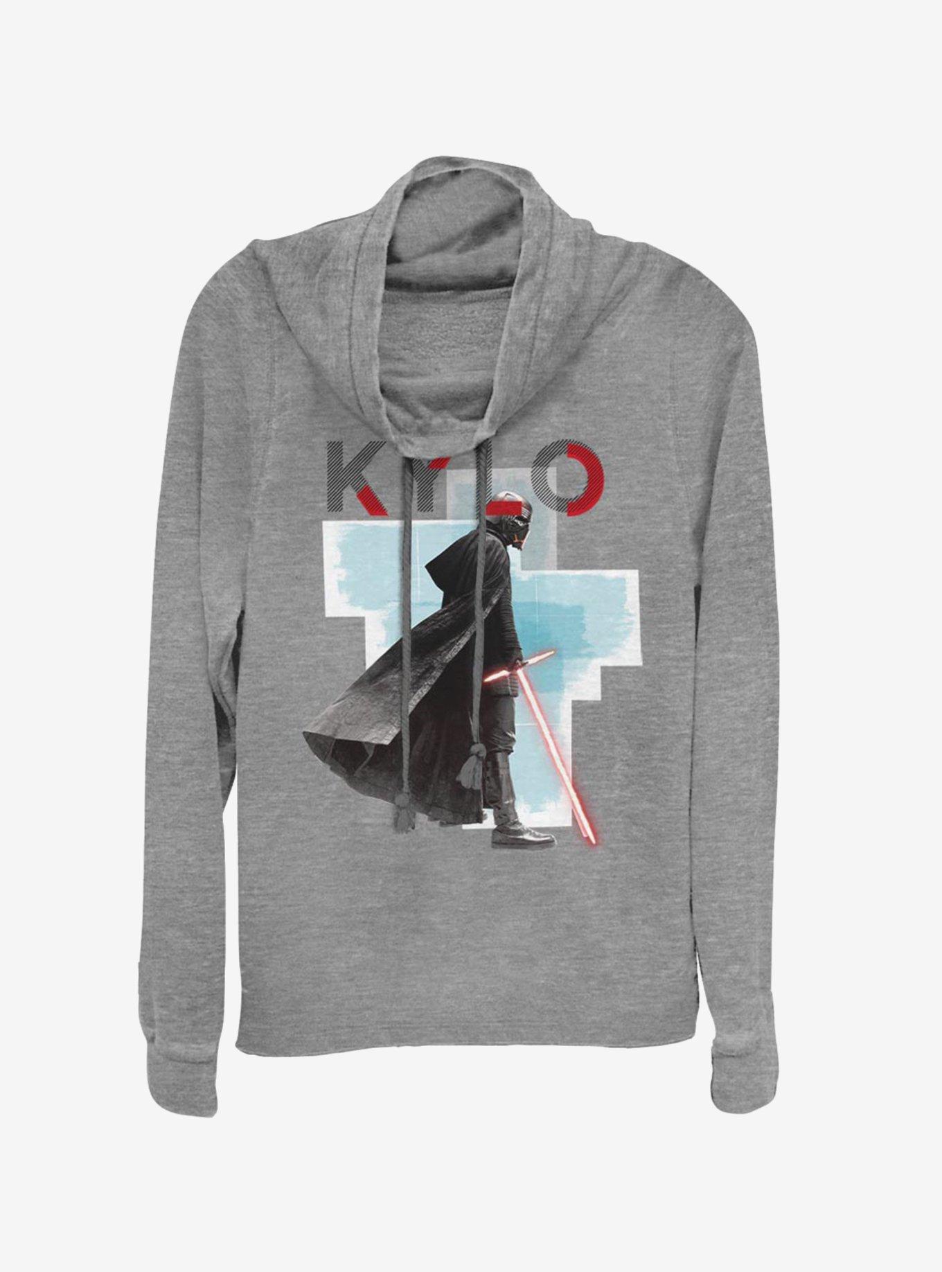 Star Wars Episode IX The Rise Of Skywalker Kylo Red Mask Cowlneck Long-Sleeve Womens Top, GRAY HTR, hi-res