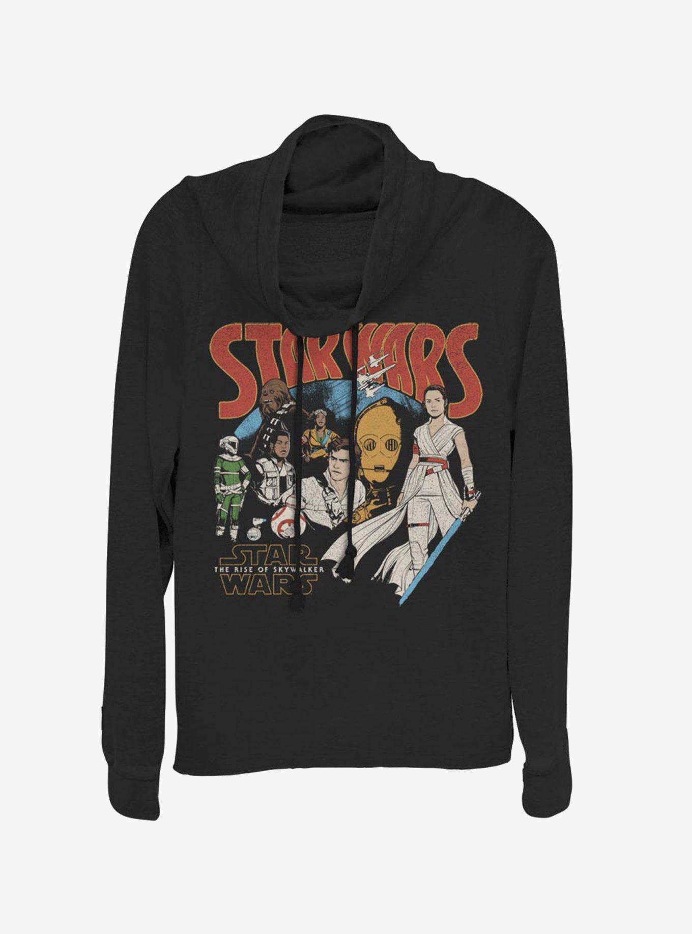 Star Wars Episode IX The Rise Of Skywalker Retro Buddies Cowlneck Long-Sleeve Womens Top, BLACK, hi-res