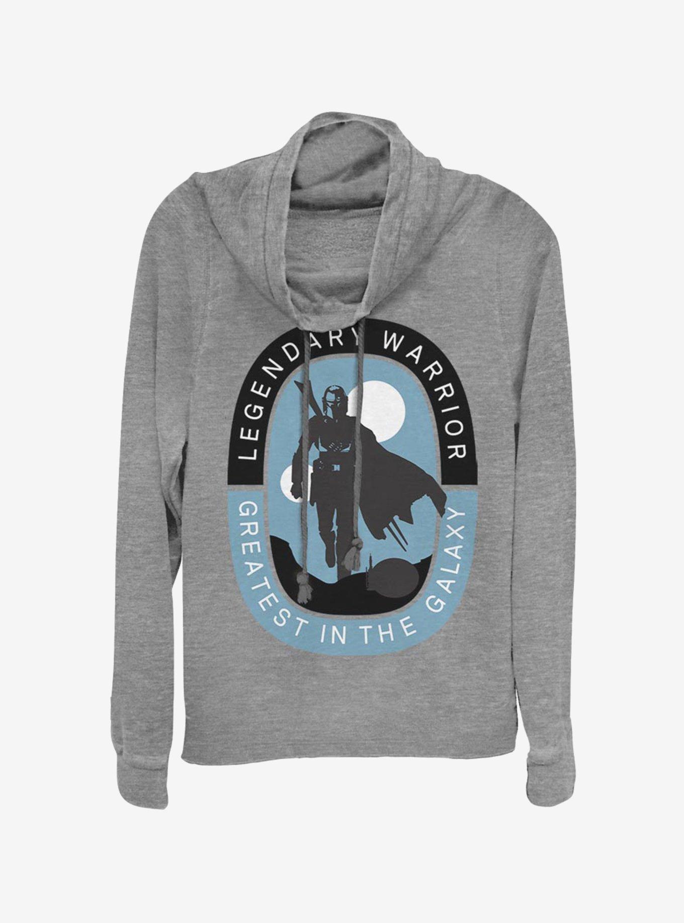 Star Wars The Mandalorian Legendary Warrior Cowlneck Long-Sleeve Womens Top, GRAY HTR, hi-res