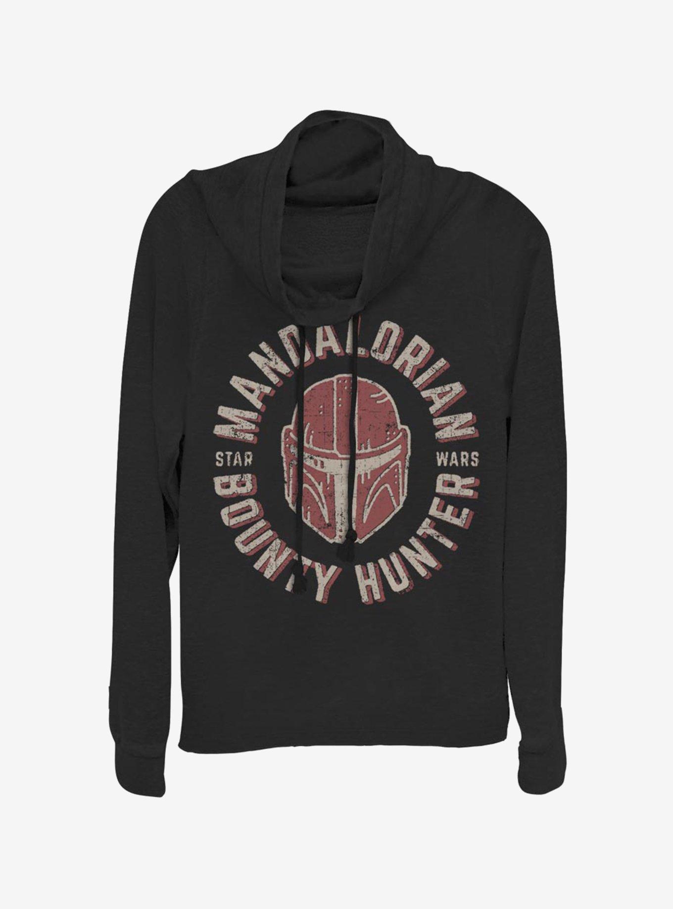 Star Wars The Mandalorian Lone Wolf Cowlneck Long-Sleeve Womens Top, BLACK, hi-res