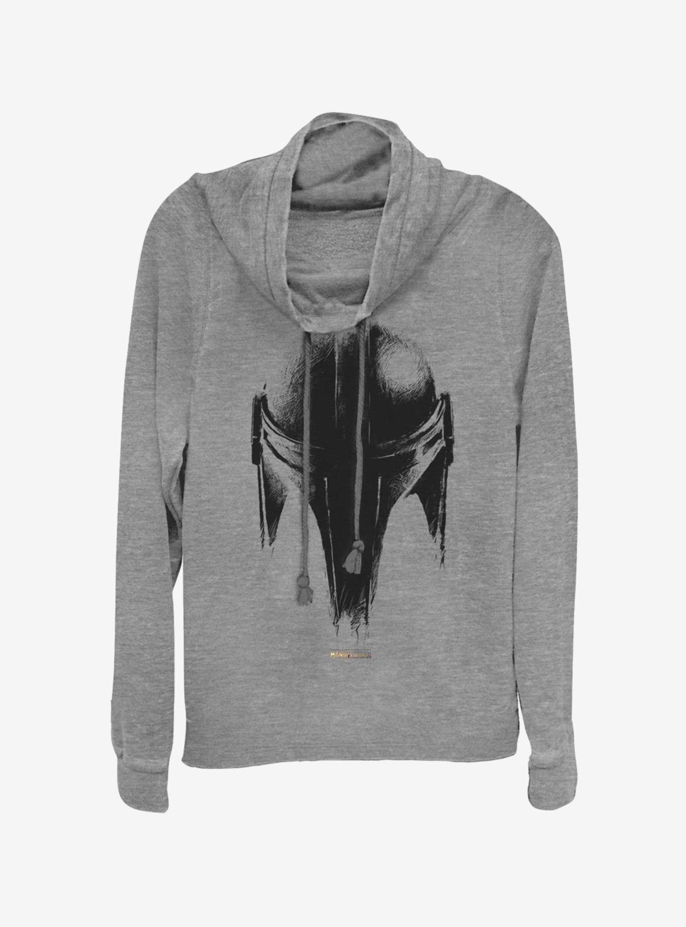 Star Wars The Mandalorian Sketch Helm Cowlneck Long-Sleeve Womens Top, GRAY HTR, hi-res