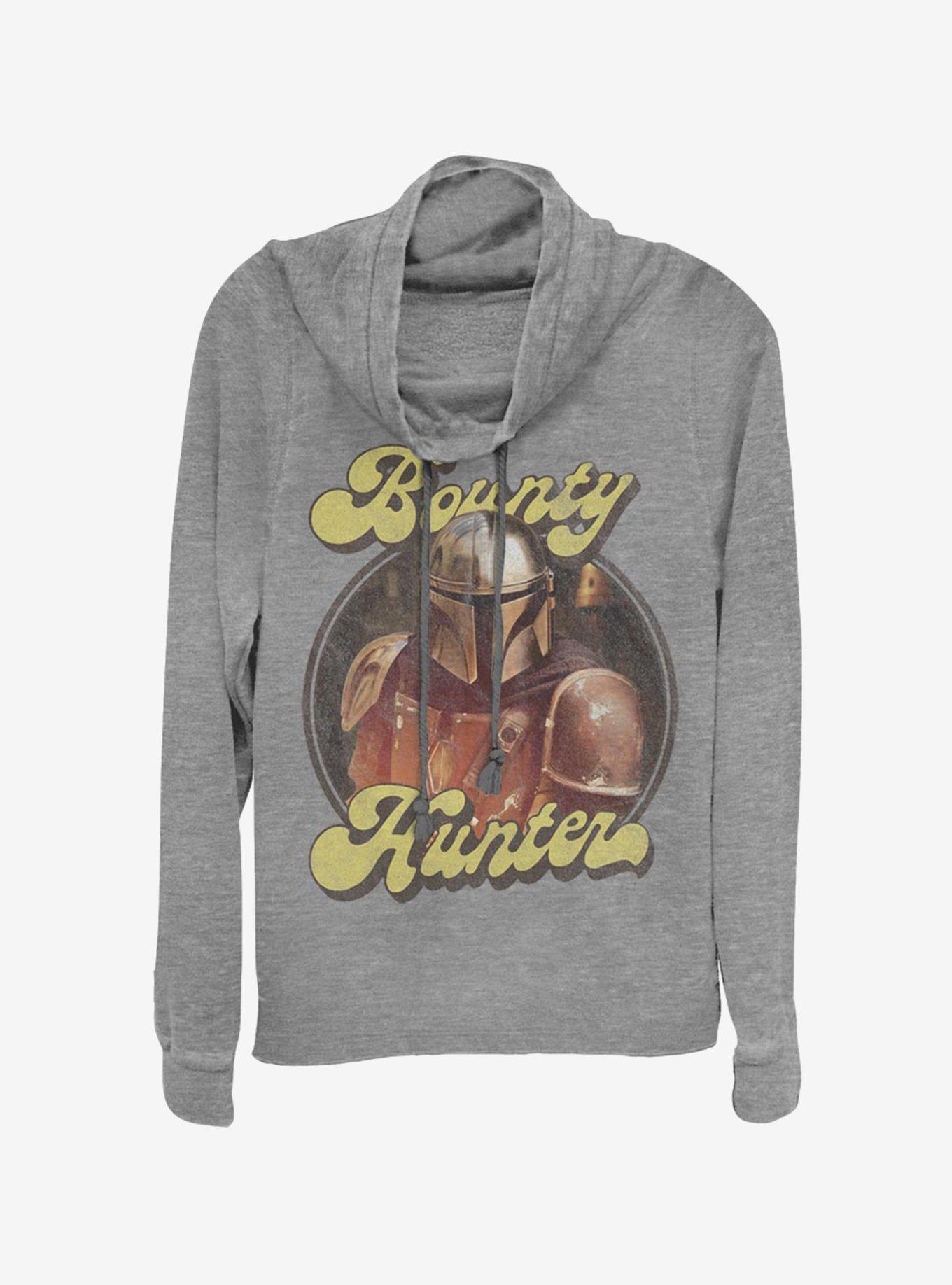 Star Wars The Mandalorian Bounty Retro Cowlneck Long-Sleeve Womens Top, GRAY HTR, hi-res