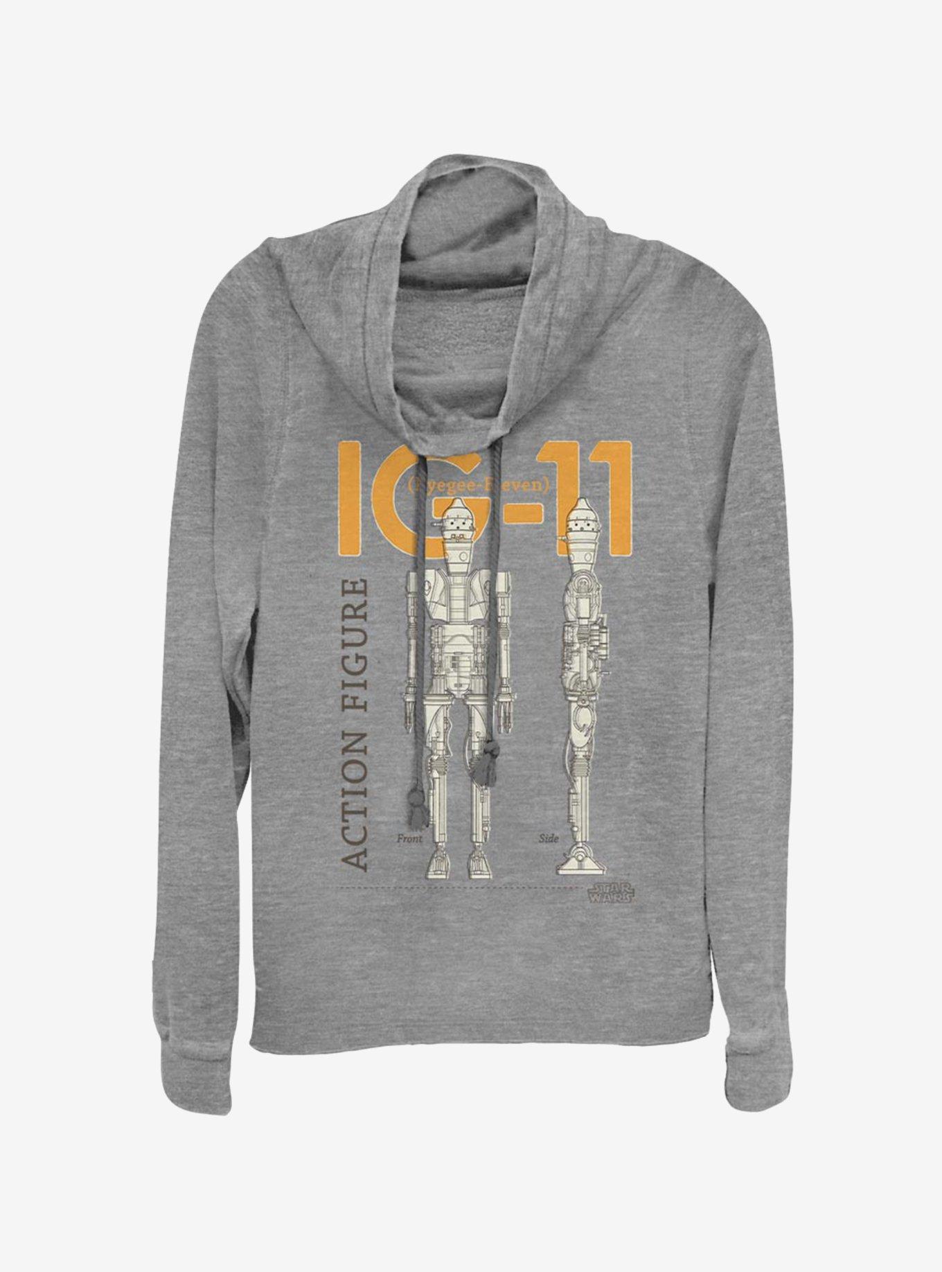 Star Wars The Mandalorian IG Schematics Cowlneck Long-Sleeve Womens Top, GRAY HTR, hi-res
