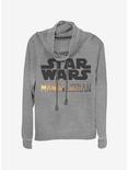 Star Wars The Mandalorian Stacked Logo Cowlneck Long-Sleeve Womens Top, GRAY HTR, hi-res