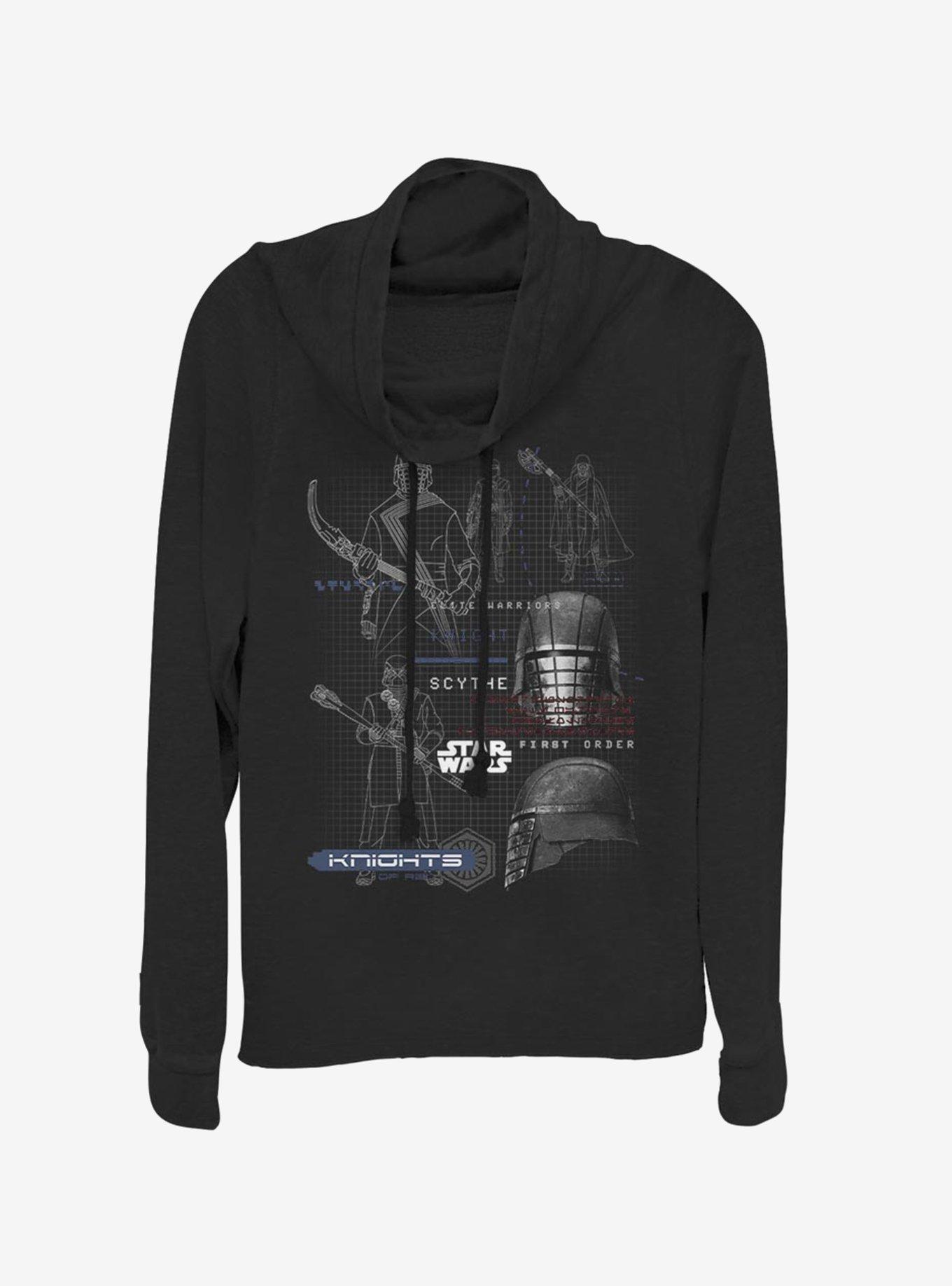 Star Wars Episode IX The Rise Of Skywalker Kylo Ren Maps Cowlneck Long-Sleeve Womens Top, BLACK, hi-res