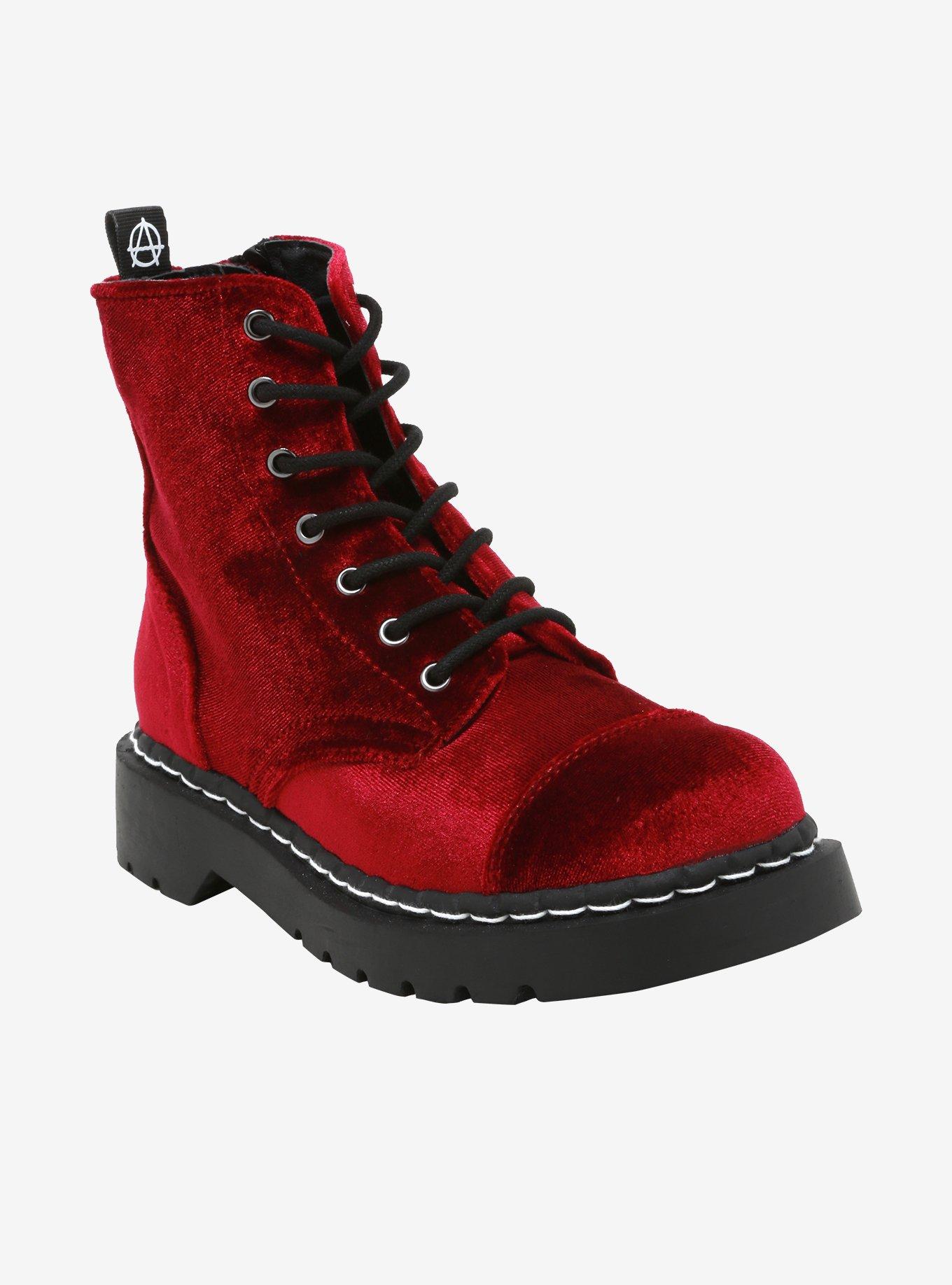 Burgundy velvet combat clearance boots