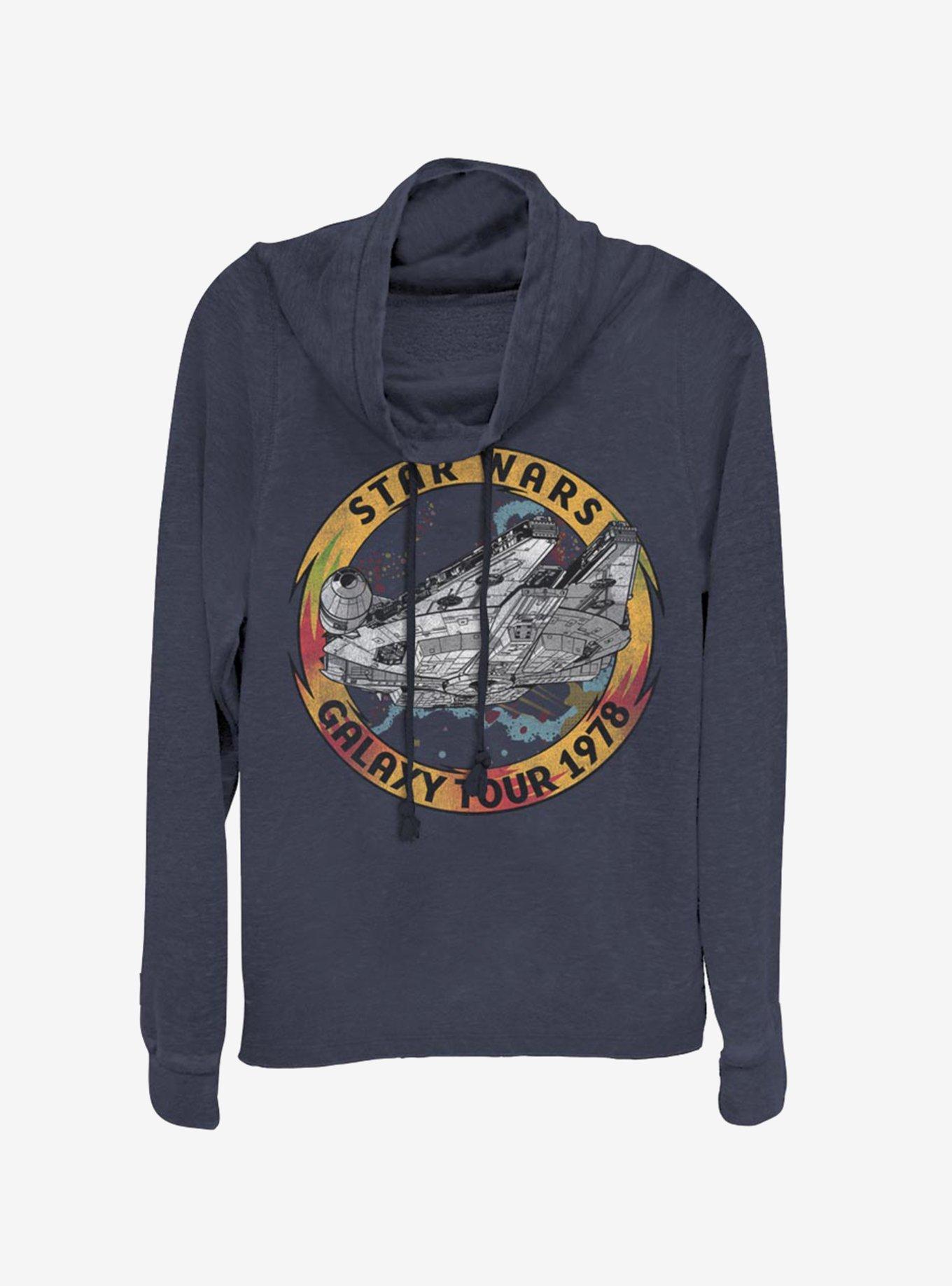 Star Wars Episode IX The Rise Of Skywalker Galaxy Tour Cowlneck Long-Sleeve Womens Top, NAVY, hi-res