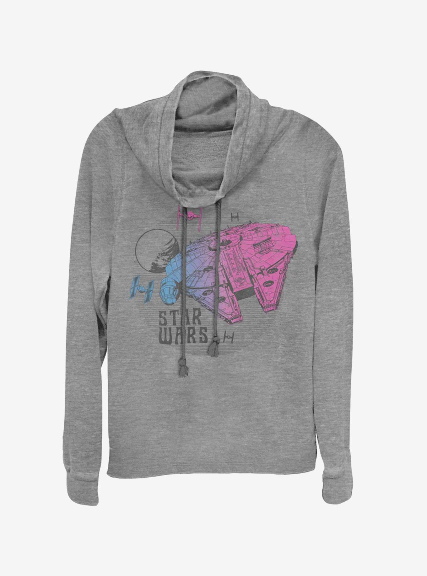 Star Wars Episode IX The Rise Of Skywalker Neon Ship Cowlneck Long-Sleeve Womens Top, GRAY HTR, hi-res