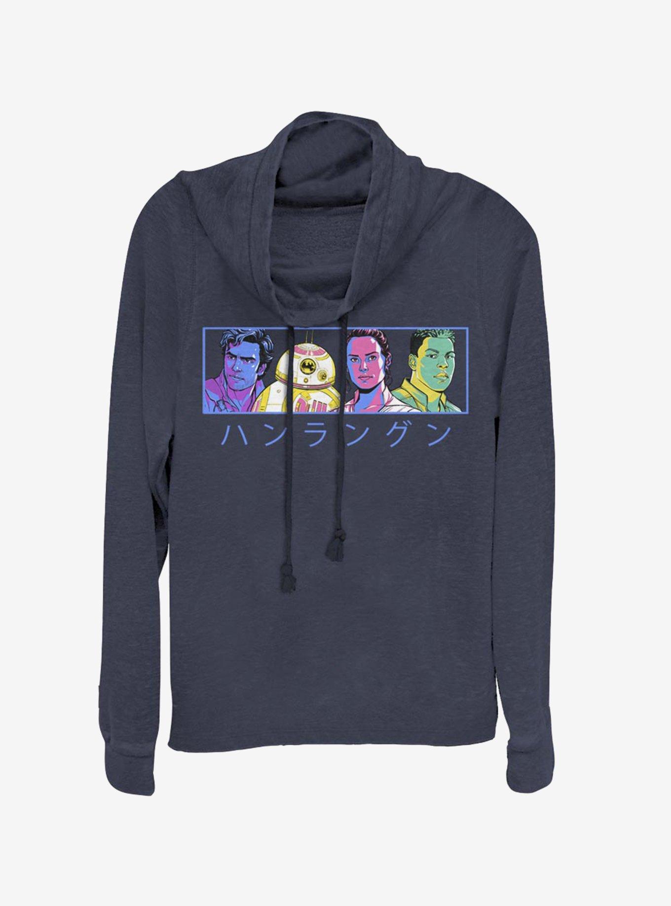 Star Wars Episode IX: The Rise Of Skywalker Line Up Japanese Text Cowl Neck Long-Sleeve Womens Top, NAVY, hi-res