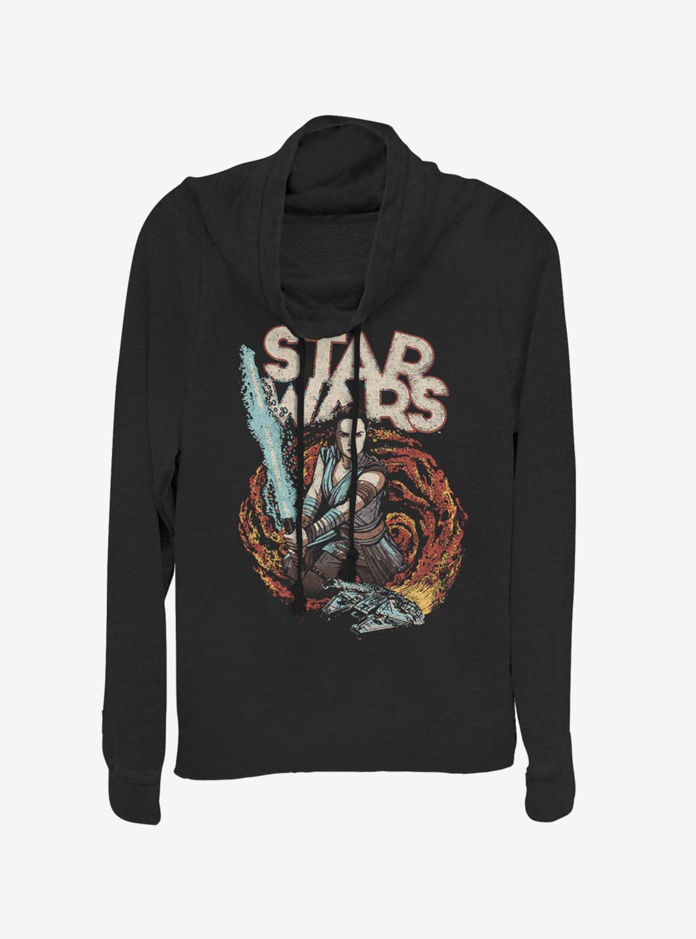 Star Wars Episode IX The Rise Of Skywalker Comic Art Cowlneck Long-Sleeve Womens Top, BLACK, hi-res