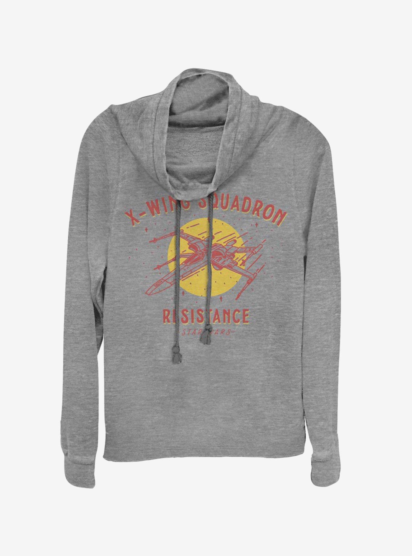 Star Wars Episode IX The Rise Of Skywalker X-Wing Squadron Resistance Cowlneck Long-Sleeve Womens Top, GRAY HTR, hi-res
