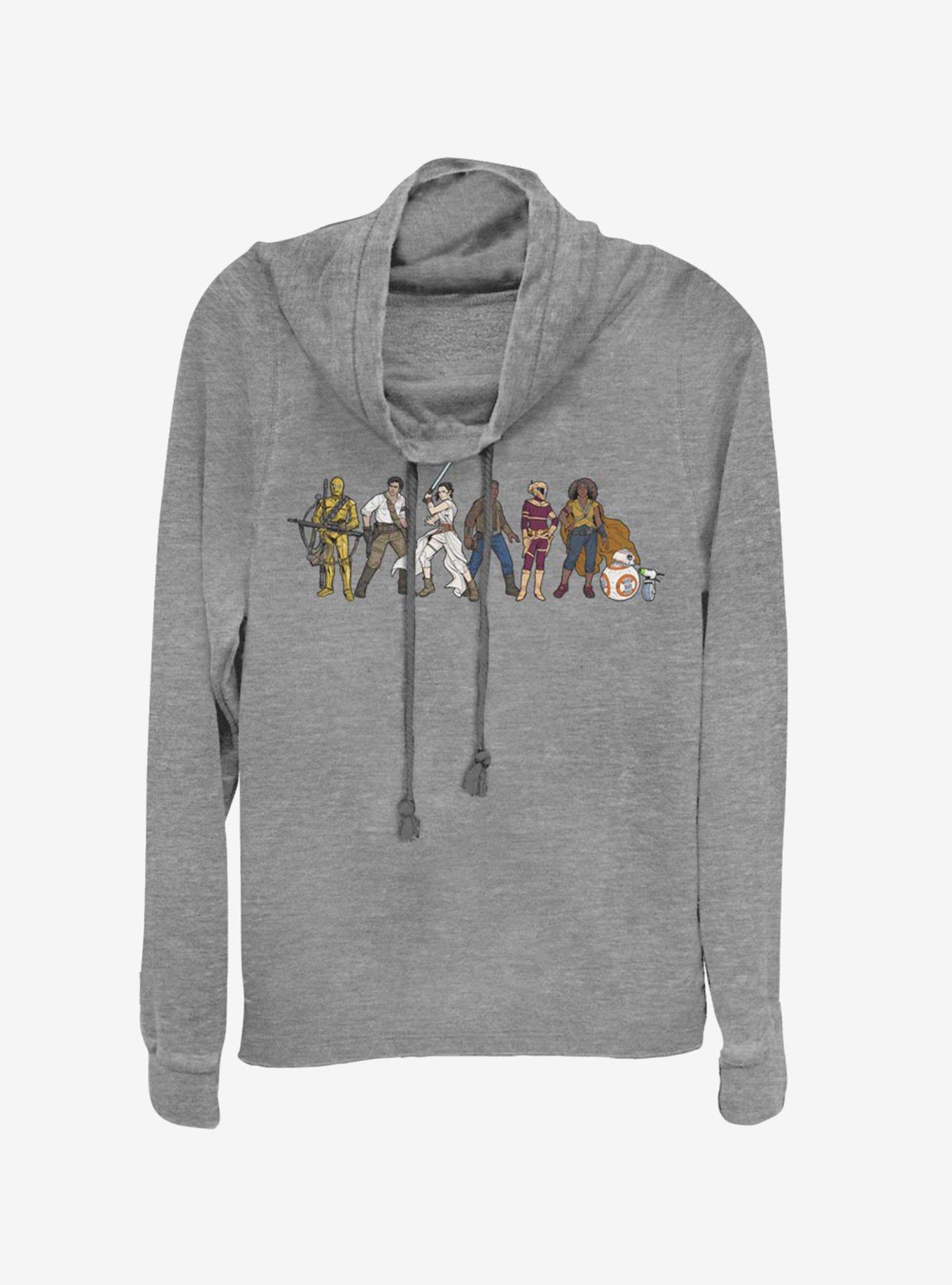 Star Wars Episode IX The Rise Of Skywalker Resistance Lineup Cowlneck Long-Sleeve Womens Top, GRAY HTR, hi-res