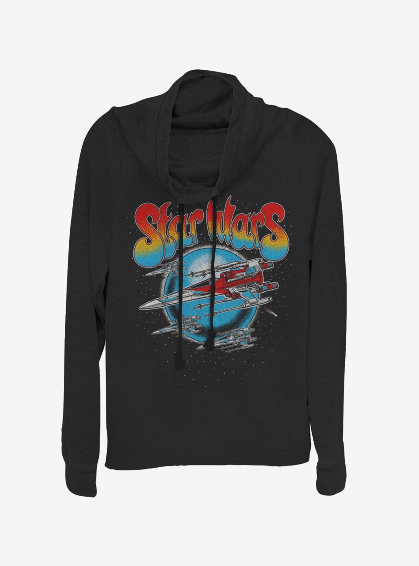 Star Wars Episode IX The Rise Of Skywalker Tour Shirt Cowlneck Long-Sleeve Womens Top, BLACK, hi-res