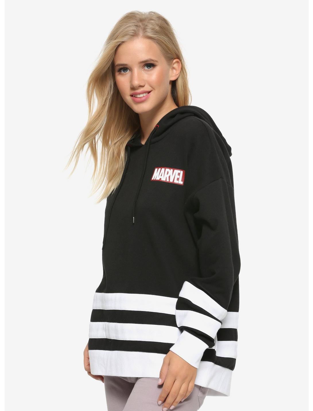 Marvel Logo Women's Pullover Hoodie - BoxLunch Exclusive, BLACK, hi-res