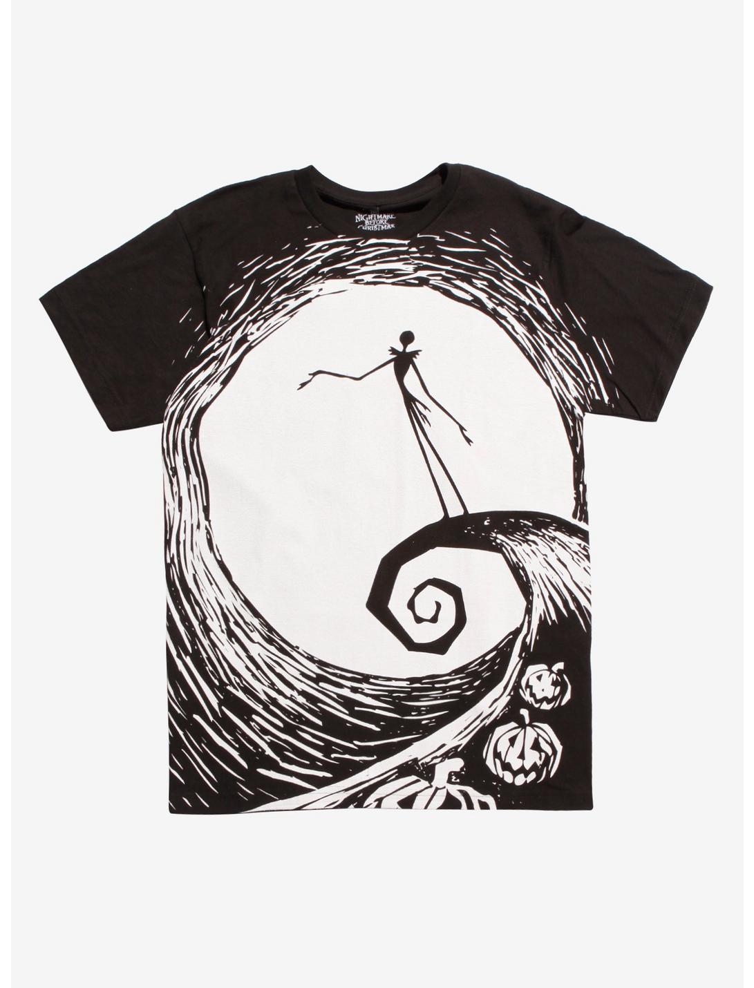 The Nightmare Before Christmas Spiral Hill Belt Print T-Shirt, BLACK, hi-res